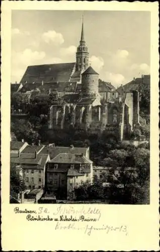Ak Bautzen in der Oberlausitz, Petrikirche, Nikolai Ruine,  Architektur, Stadtansicht