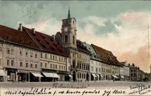 Ak Cheb Eger Reg. Karlsbad, Oberer Marktplatz mit dem Rathaus