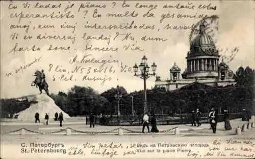 Ak Sankt Petersburg Russland, Petersplatz, Reiterstandbild