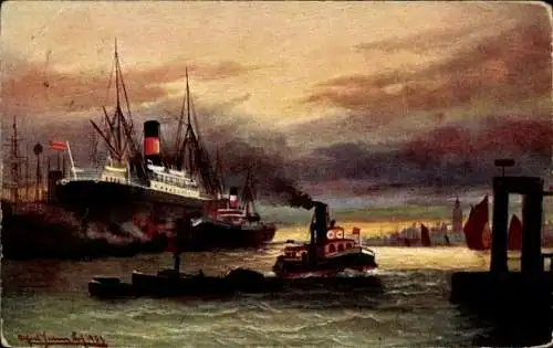 Ak HAPAG Dampfer Hamburg (I), Passagierschiff, Schiff im Hafen, Dampfer, Ausblick auf Wasser, Abe