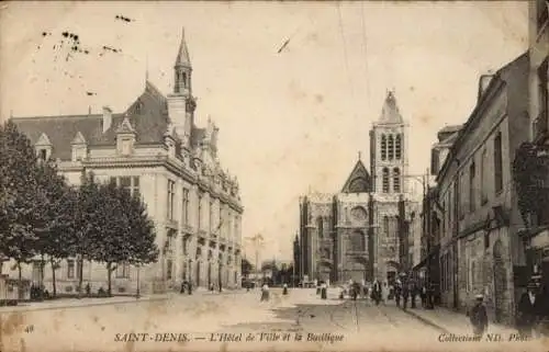 Ak Saint Denis Seine-Saint-Denis, Rathaus und Basilika