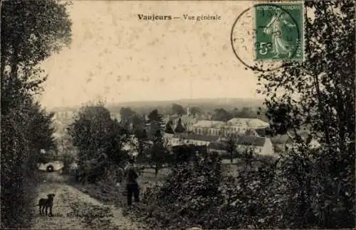 Ak Vaujours Seine Saint Denis, Landschaftsansicht, Hund, Mensch, Poststempel, grüne Briefmarke