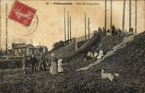 Ak Villemomble Seine Saint Denis, Historische Szenerie, Menschen, Brücke, Hunde, Landschaft, Alte