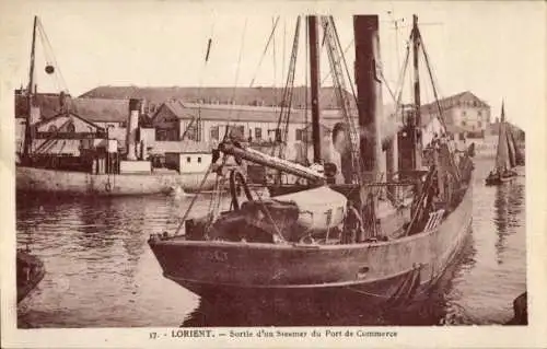 Ak Lorient Morbihan, Steamer, Port de Commerce, Wasseroberfläche, Schiffe