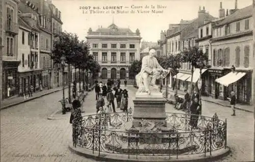 Ak Lorient Morbihan, Statue von Victor Massé, Cours de la Bove, Teatro,  Architektur