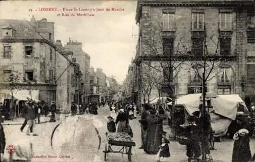 Ak Lorient Morbihan, Place St-Louis, Markt, Rue du Morbihan,  Szenerie