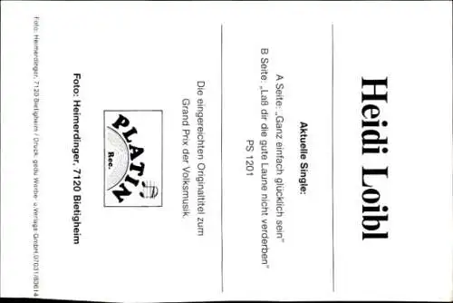 Autogrammkarte Sängerin Heidi Loibl, Portrait, Autogramm