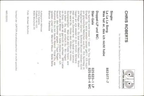 Ak Sänger Chris Roberts, Portrait, Autogramm