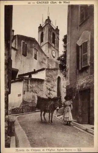 Ak Cagnes sur Mer Alpes Maritimes, Montee du Chateau, Kirche Saint-Pierre