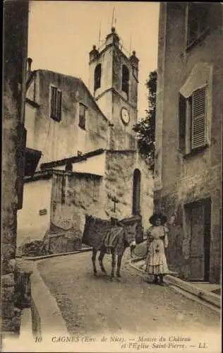 Ak Cagnes sur Mer Alpes Maritimes, Montee du Chateau, Kirche Saint-Pierre