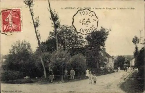Ak Saint Aubin Chateauneuf Yonne, Entree du Pays, par la Route d'Aillant
