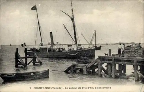 Ak Fromentine Vendee, Le Vapeur de l'ile d'Yeu a son arrivee