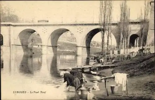Ak Limoges Haute Vienne, Brücke, Flussufer, Wäschewaschen