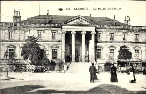 Ak Limoges Haute Vienne, Palais de Justice,  Architektur, Kutschen, Menschen, Straßenansicht
