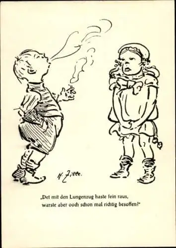 Künstler Ak Zille, H., Det mit den Lungenzug haste fein raus