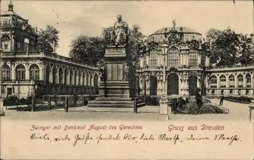 Ak Dresden, Zwinger mit Denkmal August des Gerechten