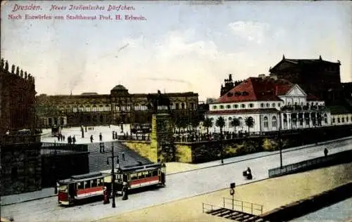Ak Dresden Altstadt, Neues Italienisches Dörfchen, Straßenbahn