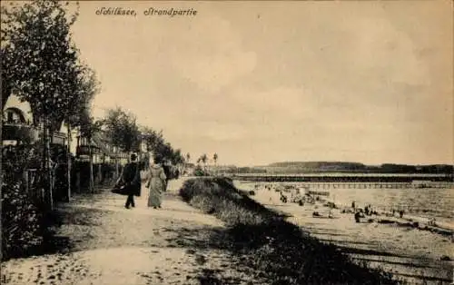 Ak Schilksee Kiel, Blick auf den Strand, Seepromenade, Menschen am Strand