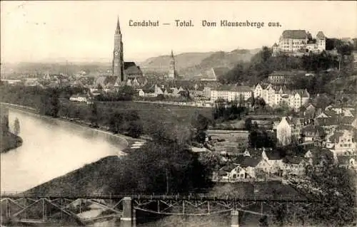 Ak Landshut in Niederbayern, Landschaft, Stadtansicht, Kirche, Fluss,  Architektur
