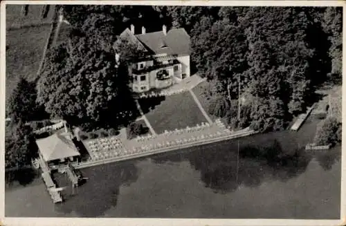 Ak Bernried am Starnberger See Oberbayern, Ansicht des Herrenhauses, Gartenanlage, Wasserfläche