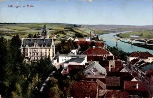 Ak Kitzingen am Main Unterfranken, Stadtansicht, Mainfluss, Brücke, Gebäude