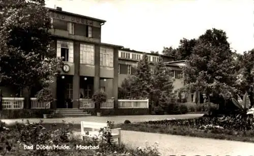 Ak Bad Düben an der Mulde Sachsen, Hotelgebäude, Moorbad, Gartenanlage, Bäume