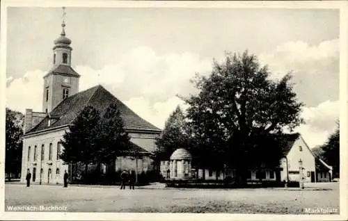 Ak Wendisch Buchholz Märkisch Buchholz, Marktplatz, Kirche, Pumpbrunnen