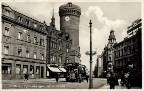 Ak Cottbus in der Niederlausitz, E-UND PRIVAT-BANK, Spremberger Tor, Gebäude, alte Straßenansicht
