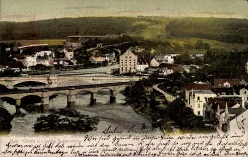 Ak Bad Kösen Naumburg an der Saale, Landschaftsaufnahme, Fluss, Brücke, Stadtansicht, 