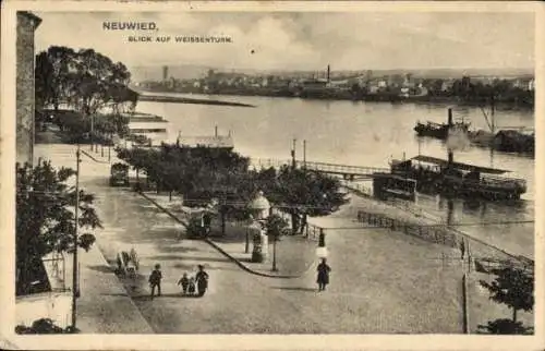 Ak Neuwied am Rhein, Blick auf Weissenturm, Anleger