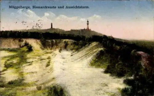 Ak Berlin Köpenick, Müggelberge, Bismarckwarte und Aussichtsturm