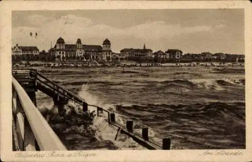 Ak Seebad Binz auf Rügen, Ostseebad Binz, Strand, Hotels, Ostsee, Wellen