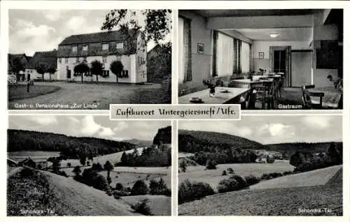 Ak Untergeiersnest Schönderling Schondra in Unterfranken, Gasthaus Zur Linde, Gastraum
