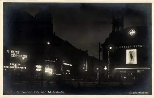 Ak Berlin Schöneberg, Nachtaufnahme, Theater Nollendorfplatz, Elisabeth Bergh, beleuchtete Fassad
