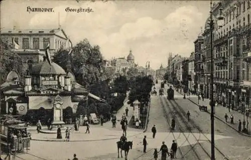 Ak Hannover in Niedersachsen, Georgstraße, Straßenbahn, Café