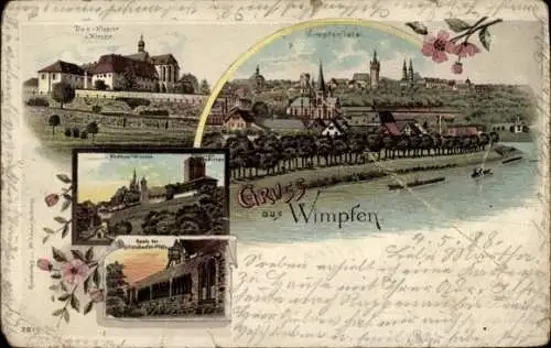 Ak Wimpfen am Berg Bad Wimpfen am Neckar, Farbige Ansicht der Stadt  alte Gebäude, Blumenrahmen