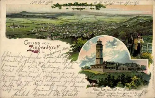 Litho Blankenburg am Harz, Hotel Ziegenkopf, Panorama