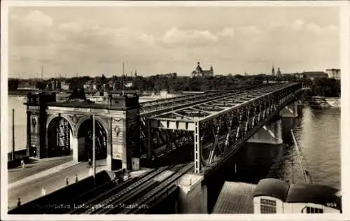 Ak Mannheim in Baden, Rheinbrücke Ludwigshafen, Aussicht auf die Stadt und den Fluss