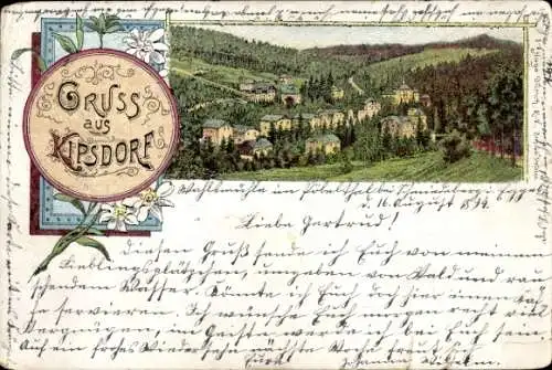Ak Kipsdorf Altenberg im Erzgebirge, Ansicht von  farbige Illustration, Gruß aus dem Erzgebirge