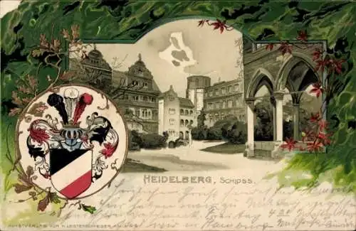 Ak Heidelberg am Neckar, Schloss  Farbdruck, Wappen, kunstvoll gestaltet