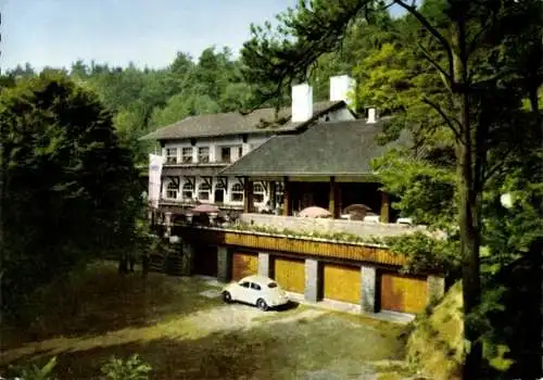 Ak Altenberg im Erzgebirge, Terrassen-Waldrestaurant, Deutscher Märchenwald, Fahrzeug, Bäume