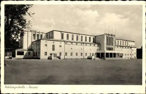 Ak Passau in Niederbayern, Nibelungenhalle, Baujahr 1934-35, 8-10000 Personen Kapazität