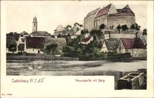 Ak Cadolzburg in Mittelfranken, Aussicht auf Burg, Wasserpartie,  Gebäude, 