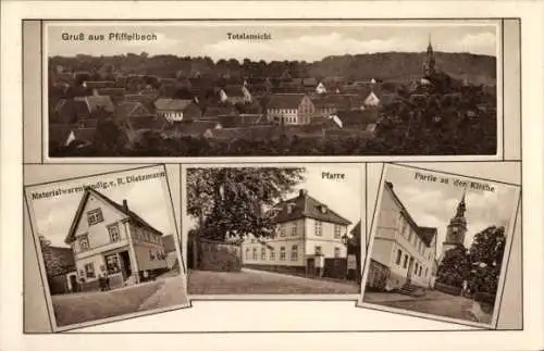 Ak Pfiffelbach Ilmtal Weinstraße, Totalansicht, R. Dietzmann Materialwarenhandlung, Pfarre, Kirche