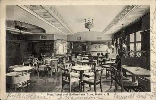 Ak Halle an der Saale, Konditorei und Kaffeehaus, elegante Einrichtung, Tische und Stühle