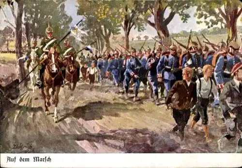 Künstler Ak Döbrich Steglitz, Auf dem Marsch, deutsche Soldaten im Kaiserreich