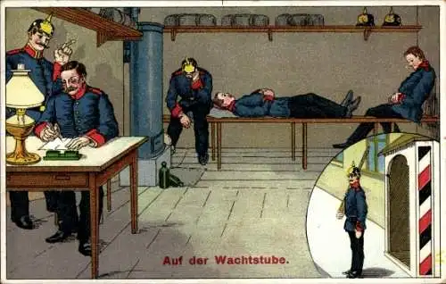 Künstler Ak Auf der Wachtstube, Schlafende Soldaten, Nachtdienst