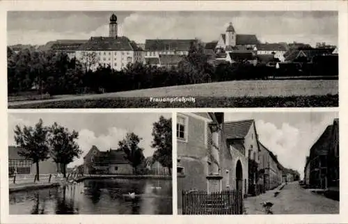Ak Frauenprießnitz in Thüringen, Blick auf den Ort, Strassenansicht, Teich