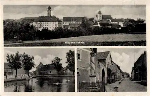 Ak Frauenprießnitz in Thüringen, Blick auf den Ort, Strassenansicht, Teich
