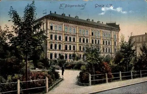 Ak Greiz im Vogtland Thüringen, Bürgerschule, s Gebäude, farbige 